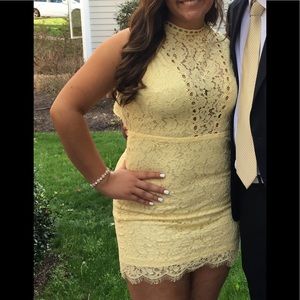 Pastel Yellow Lace Semi Formal Mini Dress